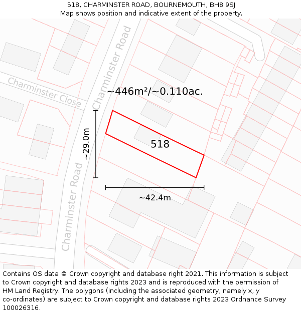 518, CHARMINSTER ROAD, BOURNEMOUTH, BH8 9SJ: Plot and title map