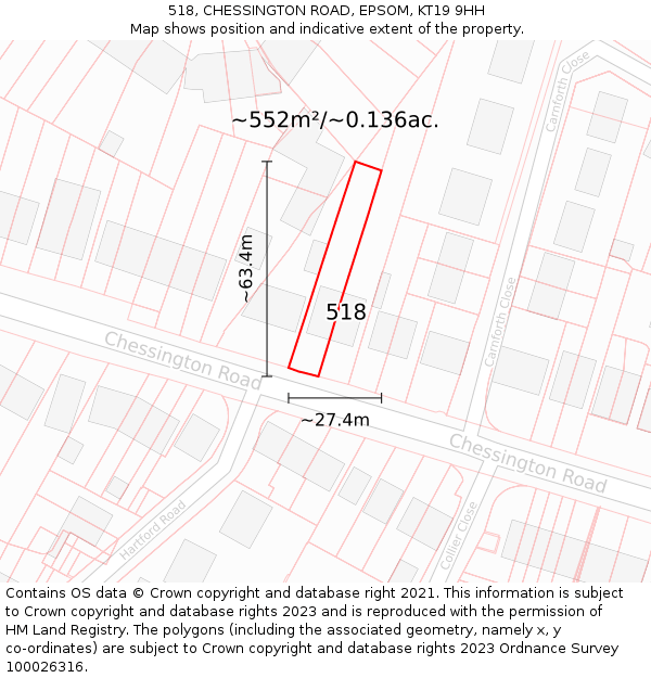 518, CHESSINGTON ROAD, EPSOM, KT19 9HH: Plot and title map