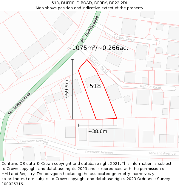 518, DUFFIELD ROAD, DERBY, DE22 2DL: Plot and title map