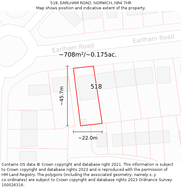 518, EARLHAM ROAD, NORWICH, NR4 7HR: Plot and title map