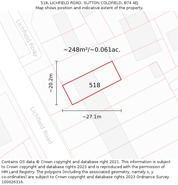 518, LICHFIELD ROAD, SUTTON COLDFIELD, B74 4EJ: Plot and title map