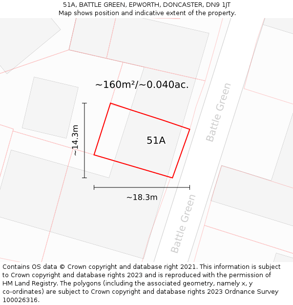 51A, BATTLE GREEN, EPWORTH, DONCASTER, DN9 1JT: Plot and title map