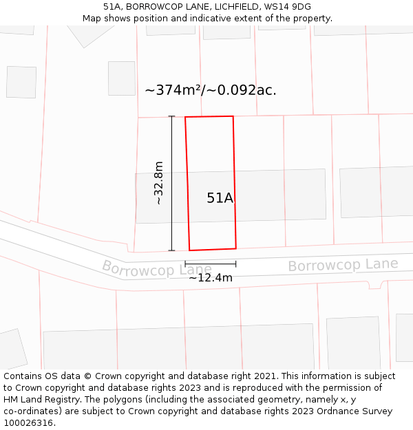 51A, BORROWCOP LANE, LICHFIELD, WS14 9DG: Plot and title map