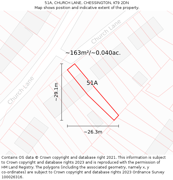 51A, CHURCH LANE, CHESSINGTON, KT9 2DN: Plot and title map