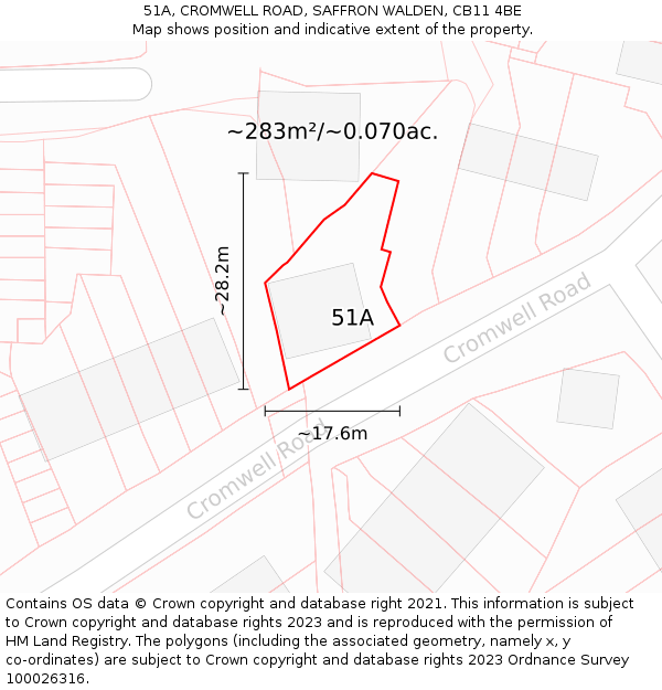 51A, CROMWELL ROAD, SAFFRON WALDEN, CB11 4BE: Plot and title map