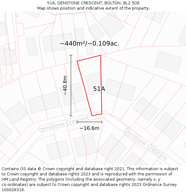 51A, DENSTONE CRESCENT, BOLTON, BL2 5DE: Plot and title map
