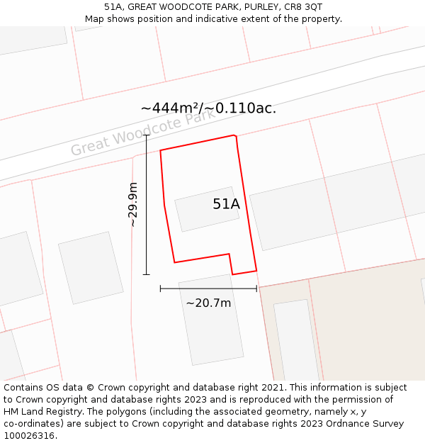 51A, GREAT WOODCOTE PARK, PURLEY, CR8 3QT: Plot and title map