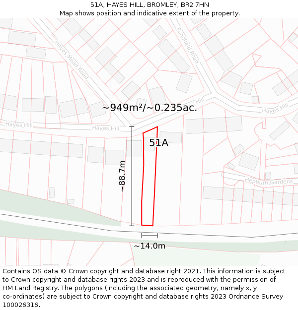 51A, HAYES HILL, BROMLEY, BR2 7HN: Plot and title map