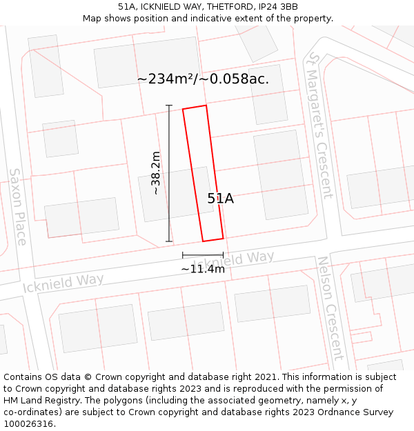51A, ICKNIELD WAY, THETFORD, IP24 3BB: Plot and title map