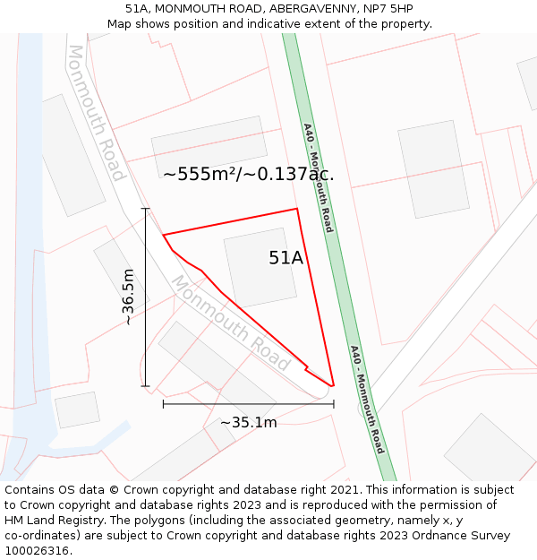 51A, MONMOUTH ROAD, ABERGAVENNY, NP7 5HP: Plot and title map