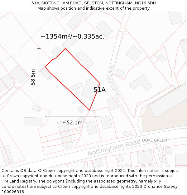 51A, NOTTINGHAM ROAD, SELSTON, NOTTINGHAM, NG16 6DH: Plot and title map