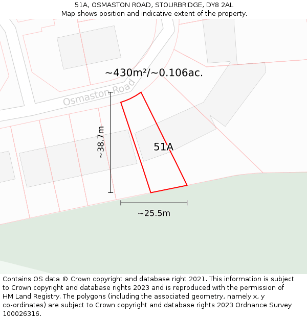 51A, OSMASTON ROAD, STOURBRIDGE, DY8 2AL: Plot and title map