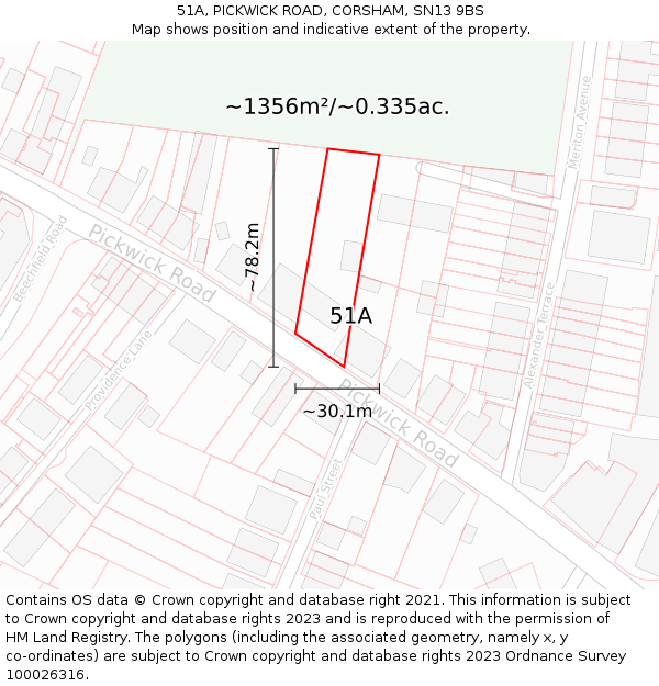 51A, PICKWICK ROAD, CORSHAM, SN13 9BS: Plot and title map