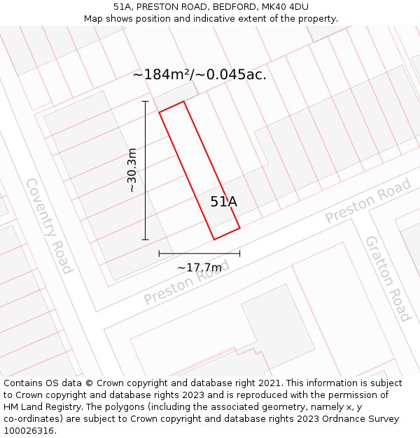 51A, PRESTON ROAD, BEDFORD, MK40 4DU: Plot and title map