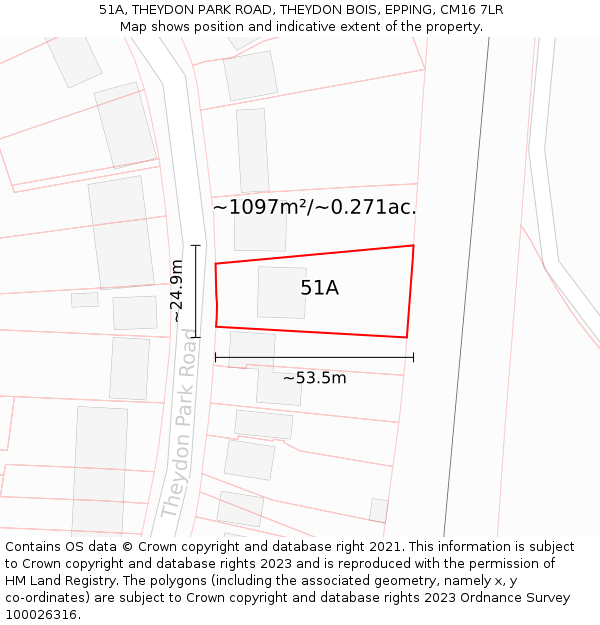 51A, THEYDON PARK ROAD, THEYDON BOIS, EPPING, CM16 7LR: Plot and title map