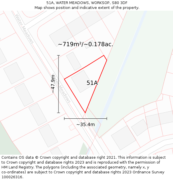51A, WATER MEADOWS, WORKSOP, S80 3DF: Plot and title map