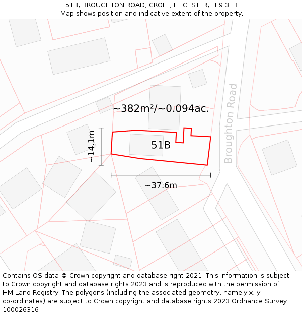 51B, BROUGHTON ROAD, CROFT, LEICESTER, LE9 3EB: Plot and title map