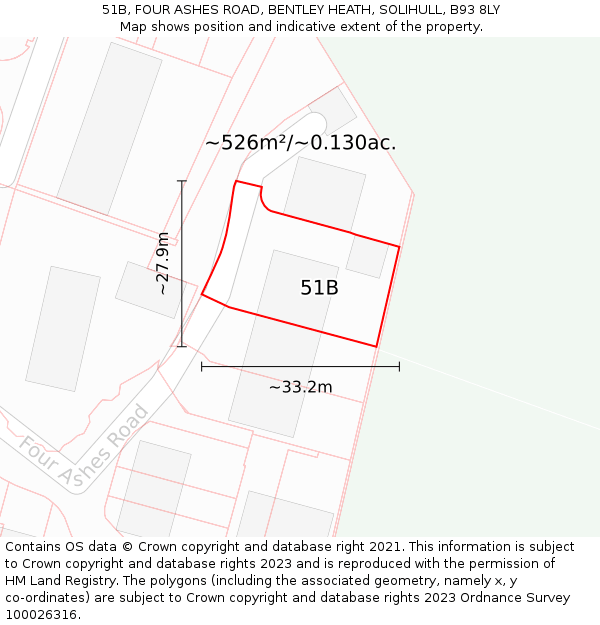 51B, FOUR ASHES ROAD, BENTLEY HEATH, SOLIHULL, B93 8LY: Plot and title map