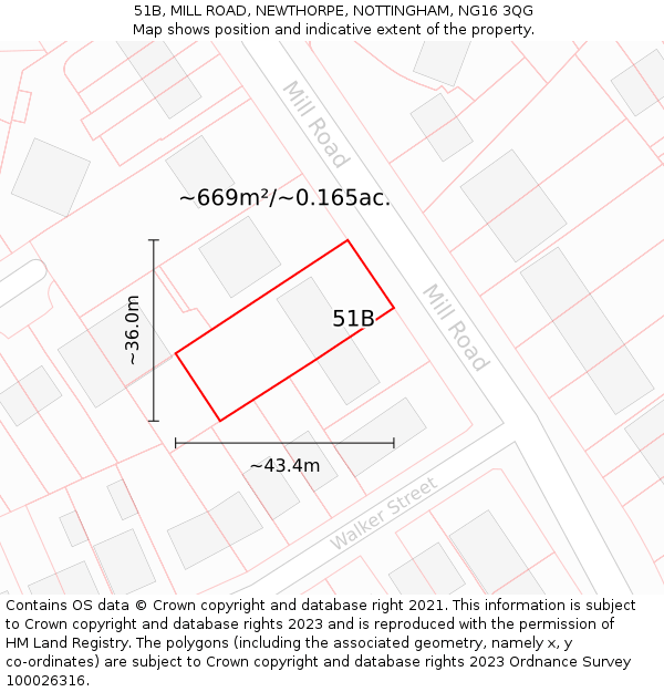 51B, MILL ROAD, NEWTHORPE, NOTTINGHAM, NG16 3QG: Plot and title map