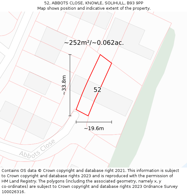 52, ABBOTS CLOSE, KNOWLE, SOLIHULL, B93 9PP: Plot and title map