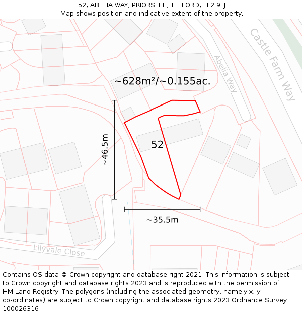 52, ABELIA WAY, PRIORSLEE, TELFORD, TF2 9TJ: Plot and title map