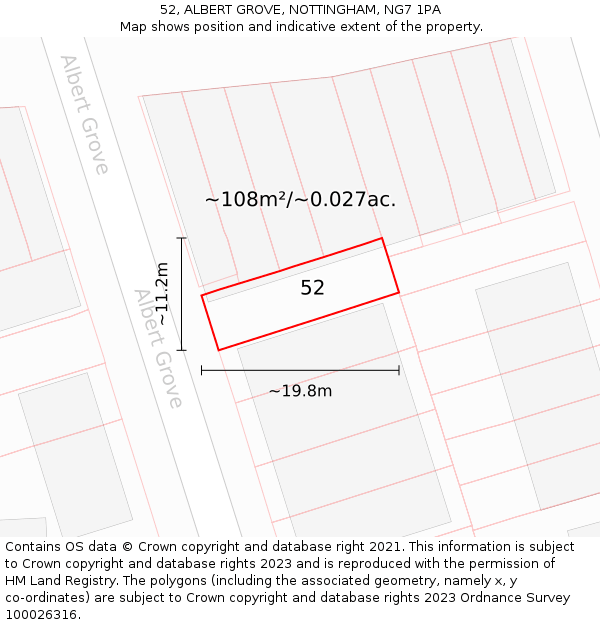 52, ALBERT GROVE, NOTTINGHAM, NG7 1PA: Plot and title map