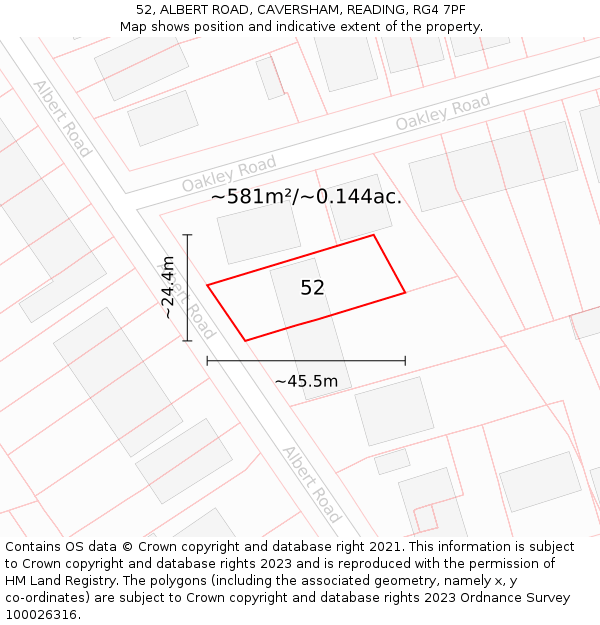 52, ALBERT ROAD, CAVERSHAM, READING, RG4 7PF: Plot and title map