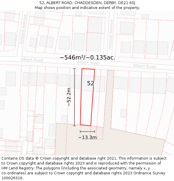 52, ALBERT ROAD, CHADDESDEN, DERBY, DE21 6SJ: Plot and title map