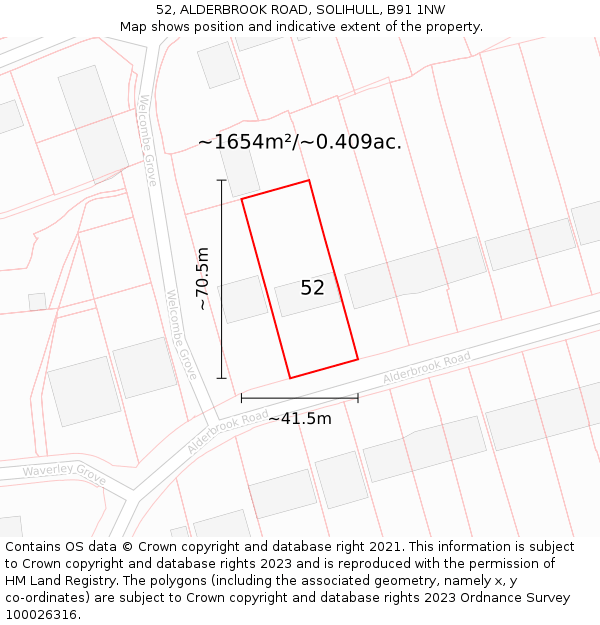52, ALDERBROOK ROAD, SOLIHULL, B91 1NW: Plot and title map