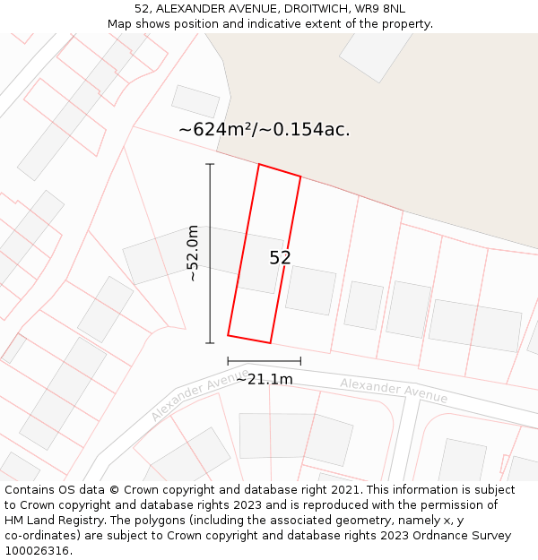 52, ALEXANDER AVENUE, DROITWICH, WR9 8NL: Plot and title map