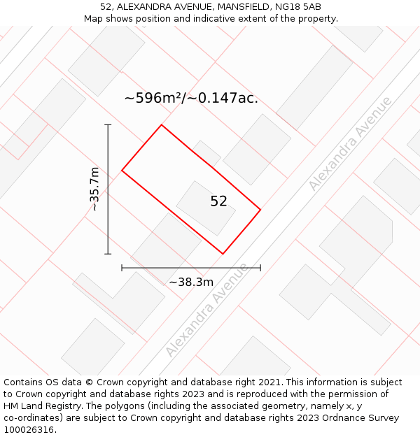 52, ALEXANDRA AVENUE, MANSFIELD, NG18 5AB: Plot and title map
