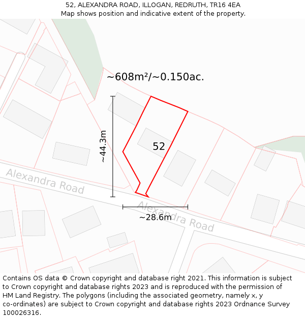 52, ALEXANDRA ROAD, ILLOGAN, REDRUTH, TR16 4EA: Plot and title map