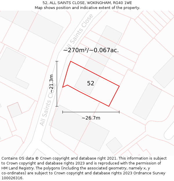 52, ALL SAINTS CLOSE, WOKINGHAM, RG40 1WE: Plot and title map