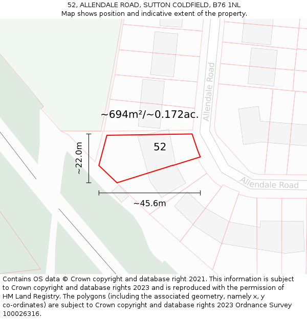 52, ALLENDALE ROAD, SUTTON COLDFIELD, B76 1NL: Plot and title map