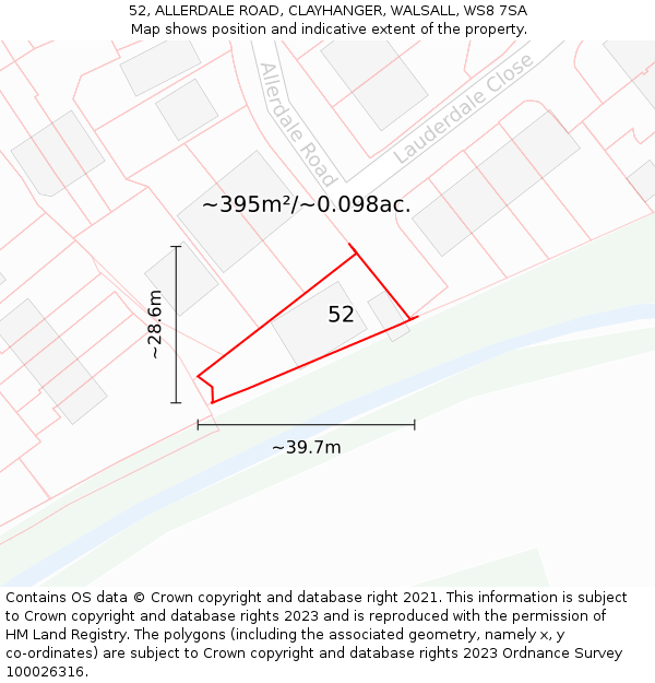 52, ALLERDALE ROAD, CLAYHANGER, WALSALL, WS8 7SA: Plot and title map