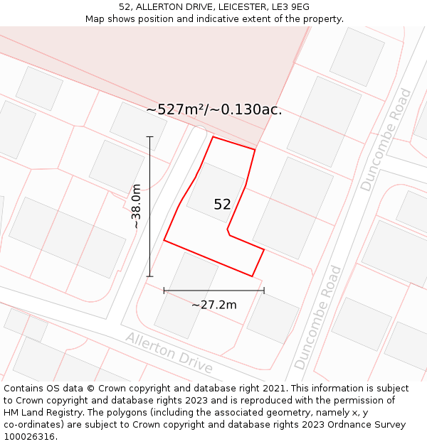 52, ALLERTON DRIVE, LEICESTER, LE3 9EG: Plot and title map