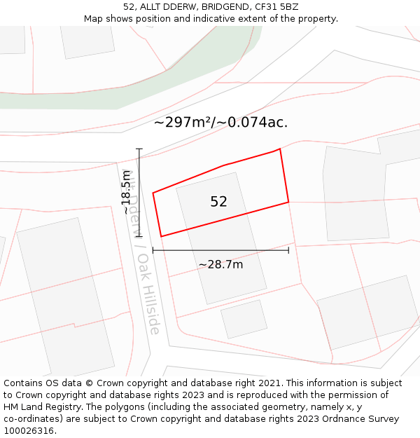 52, ALLT DDERW, BRIDGEND, CF31 5BZ: Plot and title map
