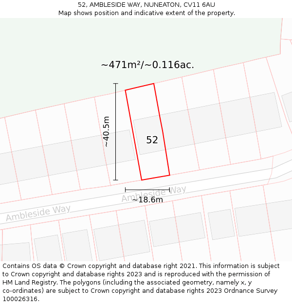 52, AMBLESIDE WAY, NUNEATON, CV11 6AU: Plot and title map