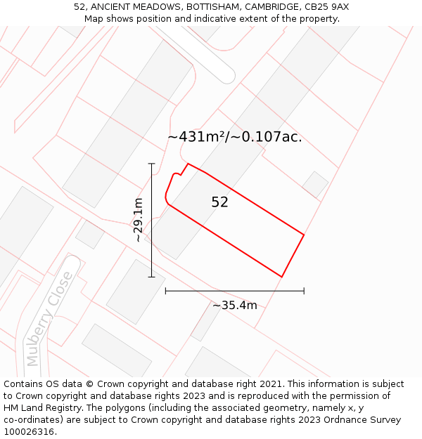 52, ANCIENT MEADOWS, BOTTISHAM, CAMBRIDGE, CB25 9AX: Plot and title map
