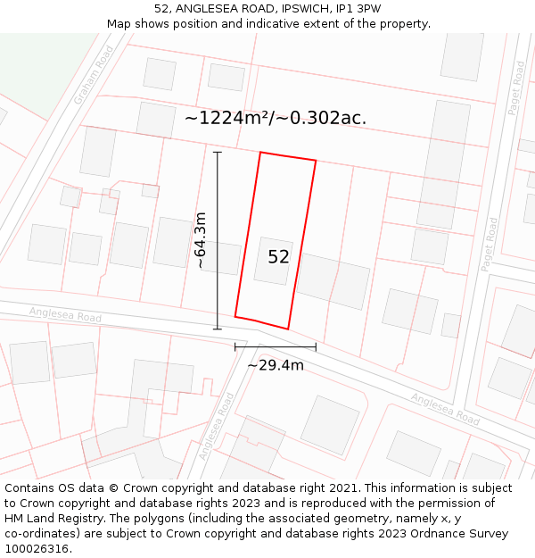 52, ANGLESEA ROAD, IPSWICH, IP1 3PW: Plot and title map