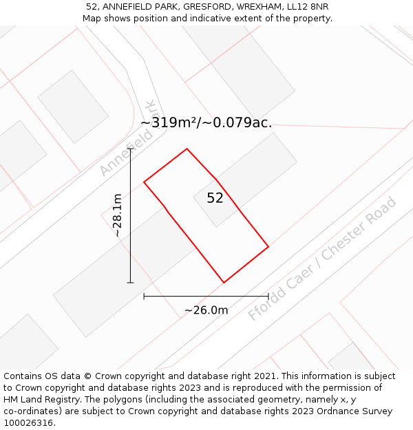 52, ANNEFIELD PARK, GRESFORD, WREXHAM, LL12 8NR: Plot and title map