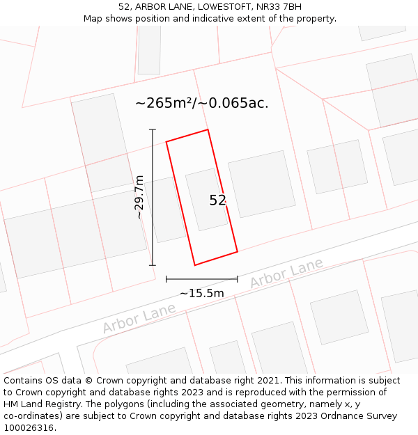 52, ARBOR LANE, LOWESTOFT, NR33 7BH: Plot and title map