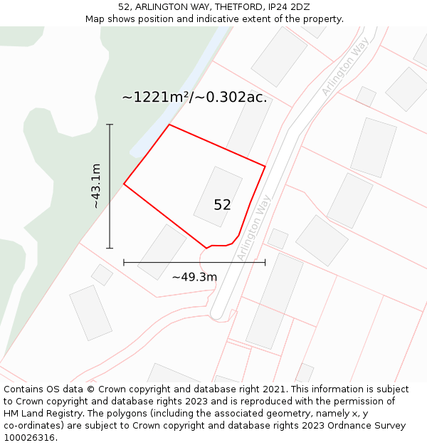 52, ARLINGTON WAY, THETFORD, IP24 2DZ: Plot and title map