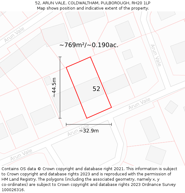 52, ARUN VALE, COLDWALTHAM, PULBOROUGH, RH20 1LP: Plot and title map