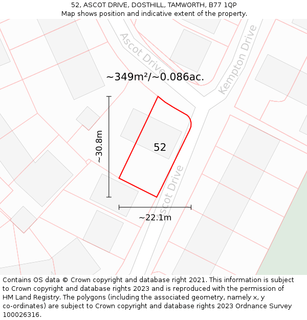 52, ASCOT DRIVE, DOSTHILL, TAMWORTH, B77 1QP: Plot and title map
