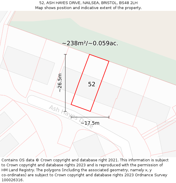 52, ASH HAYES DRIVE, NAILSEA, BRISTOL, BS48 2LH: Plot and title map