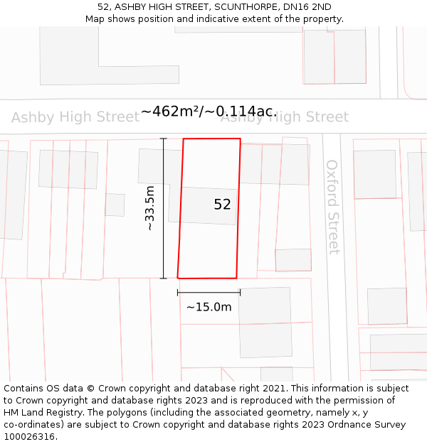 52, ASHBY HIGH STREET, SCUNTHORPE, DN16 2ND: Plot and title map