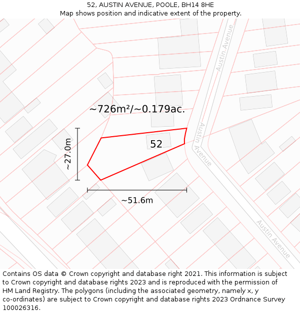 52, AUSTIN AVENUE, POOLE, BH14 8HE: Plot and title map