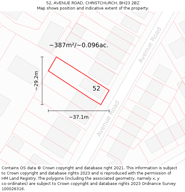52, AVENUE ROAD, CHRISTCHURCH, BH23 2BZ: Plot and title map