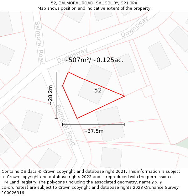 52, BALMORAL ROAD, SALISBURY, SP1 3PX: Plot and title map